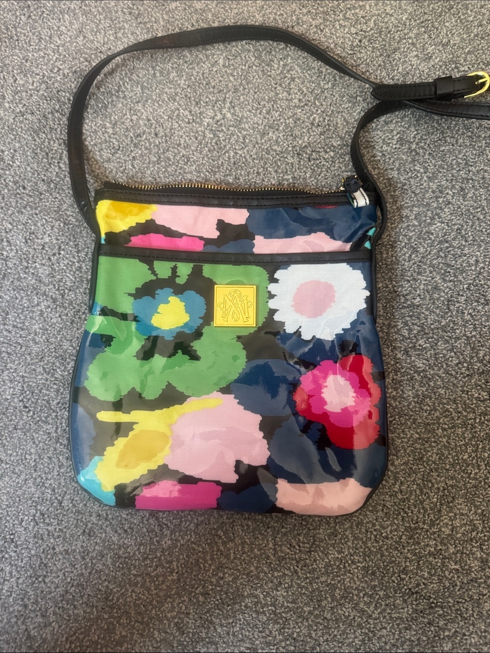 Maude Asbury Colorful Floral Patent Crossbody Bag - Navy Multicolor